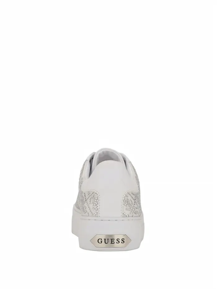 Women GUESS Gelsen Rhinestone Logo LowTop Sneakers Silver 040 Sneakers
