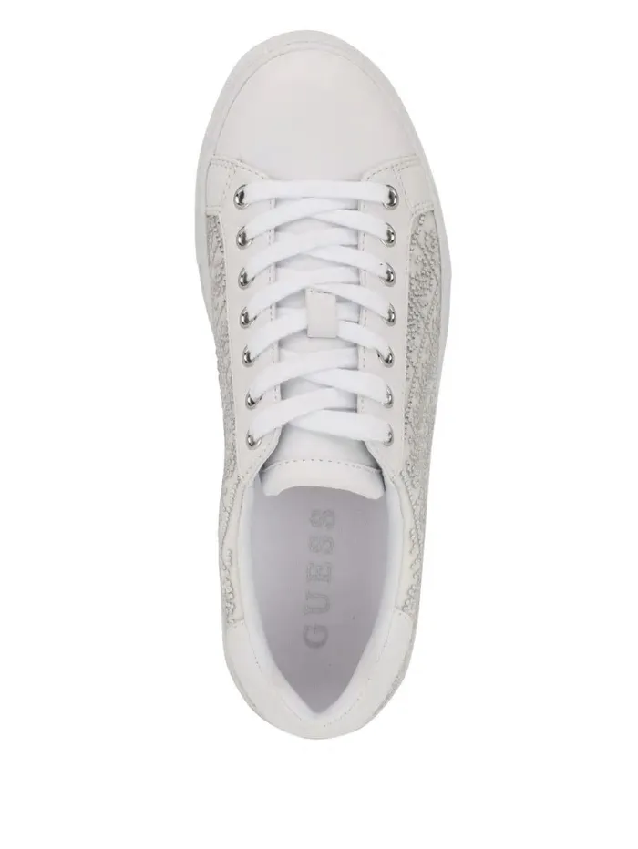 Women GUESS Gelsen Rhinestone Logo LowTop Sneakers Silver 040 Sneakers