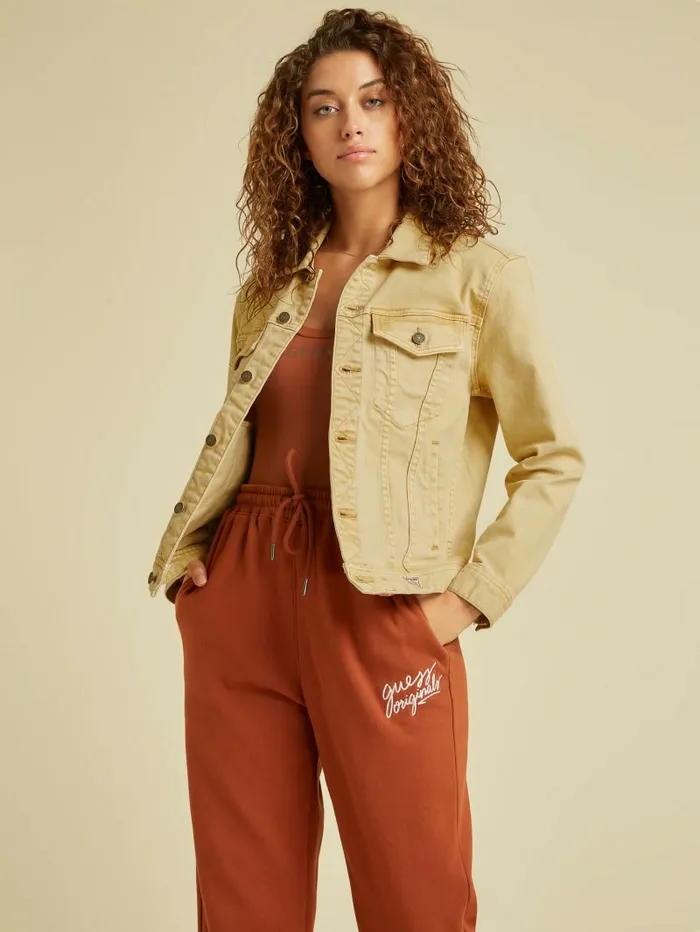 Women GUESS GUESS Originals Dyed Denim Jacket Go Vintage Tan Wash Jackets and Coats