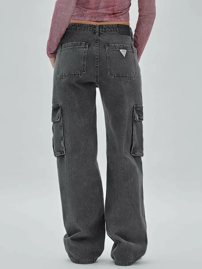 Women GUESS GUESS Originals Kit Cargo Distressed Jeans Go Washed Grey Bottoms Women GUESS GUESS Originals Kit Cargo Distressed Jeans Go Washed Grey Bottoms