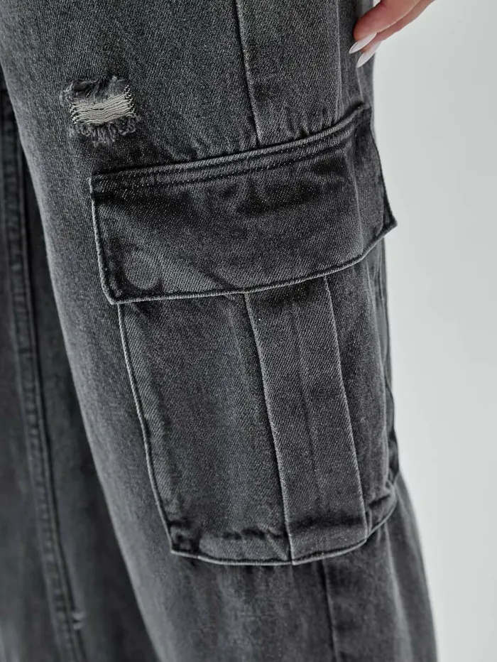 Women GUESS GUESS Originals Kit Cargo Distressed Jeans Go Washed Grey Bottoms Women GUESS GUESS Originals Kit Cargo Distressed Jeans Go Washed Grey Bottoms