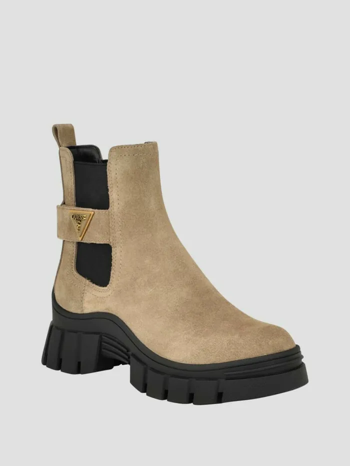 Women GUESS Hensly Triangle Chelsea Bootie Light Brown Boots and Booties