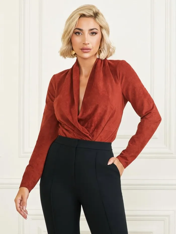 Women GUESS Hudson Bodysuit Dark Jam Red Tops