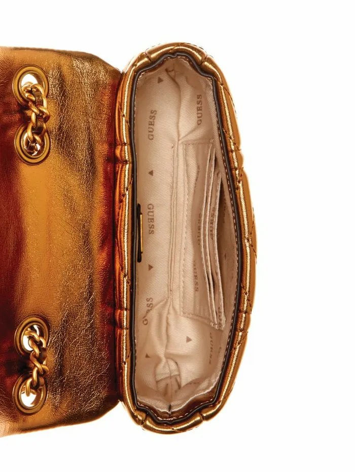 Women GUESS Lovide Metallic Mini Convertible Crossbody Bronze Handbags Women GUESS Lovide Metallic Mini Convertible Crossbody Bronze Handbags