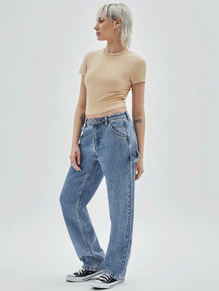 Women GUESS Originals Kit Acid Washed Carpenter Jeans Go Medium Indigo Acid Was Bottoms GUESS Women GUESS Originals Kit Acid Washed Carpenter Jeans Go Medium Indigo Acid Was Bottoms GUESS