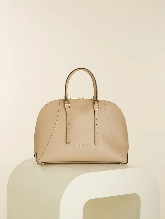 Women Handbags GUESS Lady Luxe Dome Satchel Taupe