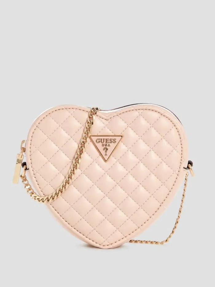 Women Handbags GUESS Rianee Heart Crossbody Bag Pale Pink
