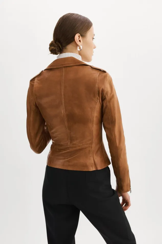 Women HARPER Fitted Leather Biker Jacket Luggage LAMARQUE Leather Jackets Women HARPER Fitted Leather Biker Jacket Luggage LAMARQUE Leather Jackets