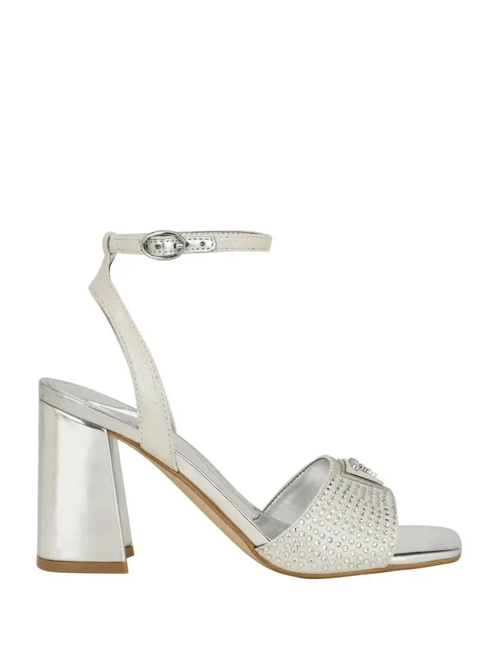 Women Heels GUESS Gelya Triangle Blocked Heels Silver 040 Women Heels GUESS Gelya Triangle Blocked Heels Silver 040