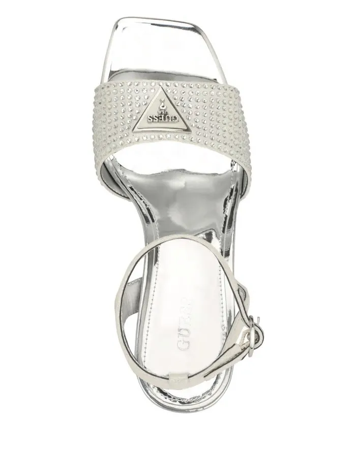 Women Heels GUESS Gelya Triangle Blocked Heels Silver 040 Women Heels GUESS Gelya Triangle Blocked Heels Silver 040