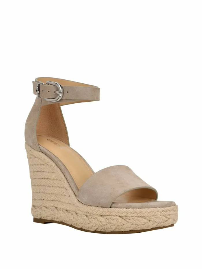 Women Hidy Suede Espadrille Wedges Taupe Sandals GUESS
