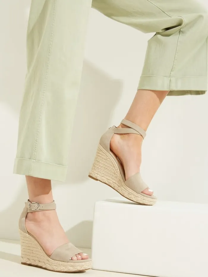 Women Hidy Suede Espadrille Wedges Taupe Sandals GUESS Women Hidy Suede Espadrille Wedges Taupe Sandals GUESS