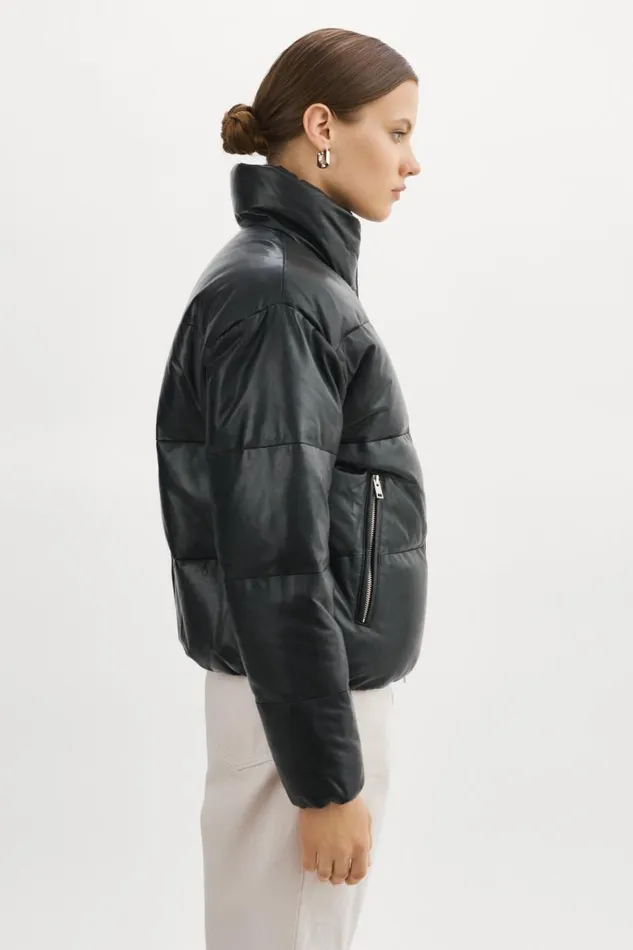 Women IRIS Leather Puffer Jacket Black LAMARQUE Leather Jackets