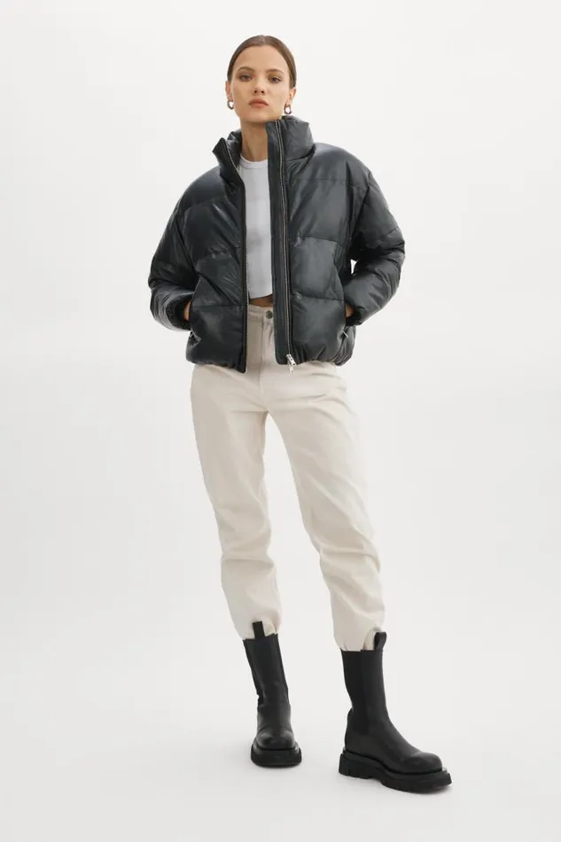 Women IRIS Leather Puffer Jacket Black LAMARQUE Leather Jackets