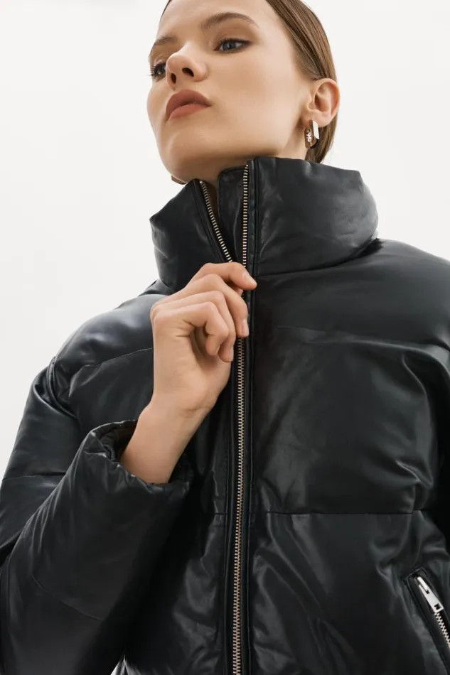 Women IRIS Leather Puffer Jacket Black LAMARQUE Leather Jackets