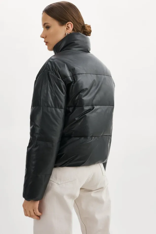 Women IRIS Leather Puffer Jacket Black LAMARQUE Leather Jackets