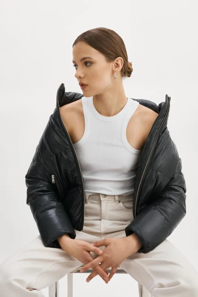 Women IRIS Leather Puffer Jacket Black LAMARQUE Leather Jackets