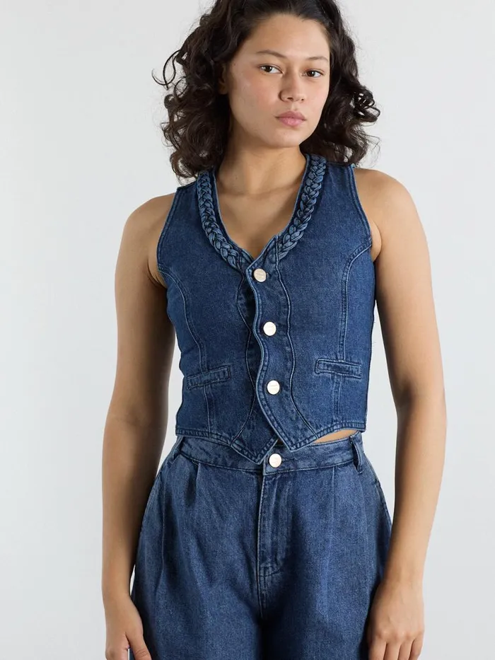 Women Isla Denim Vest Vintage Wash Lisa Says Gah Tops