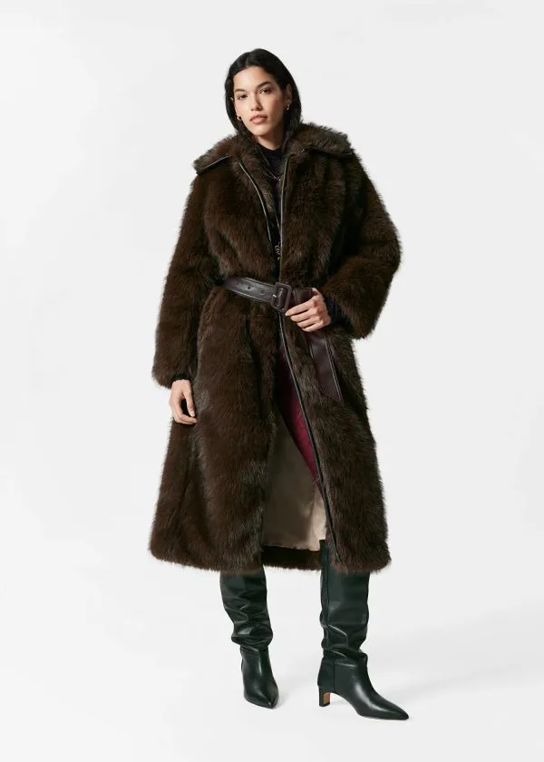 Women Jackets and Coats and Other Stories Belted Faux Fur Coat Brown