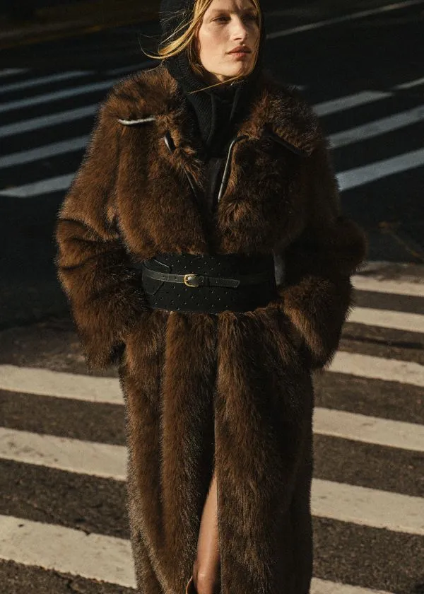 Women Jackets and Coats and Other Stories Belted Faux Fur Coat Brown