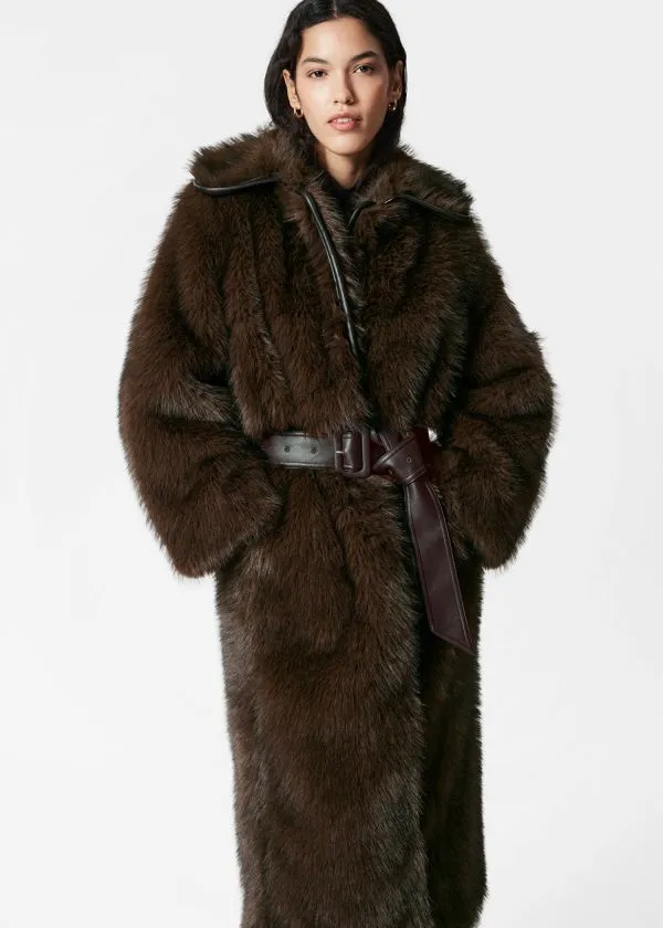 Women Jackets and Coats and Other Stories Belted Faux Fur Coat Brown
