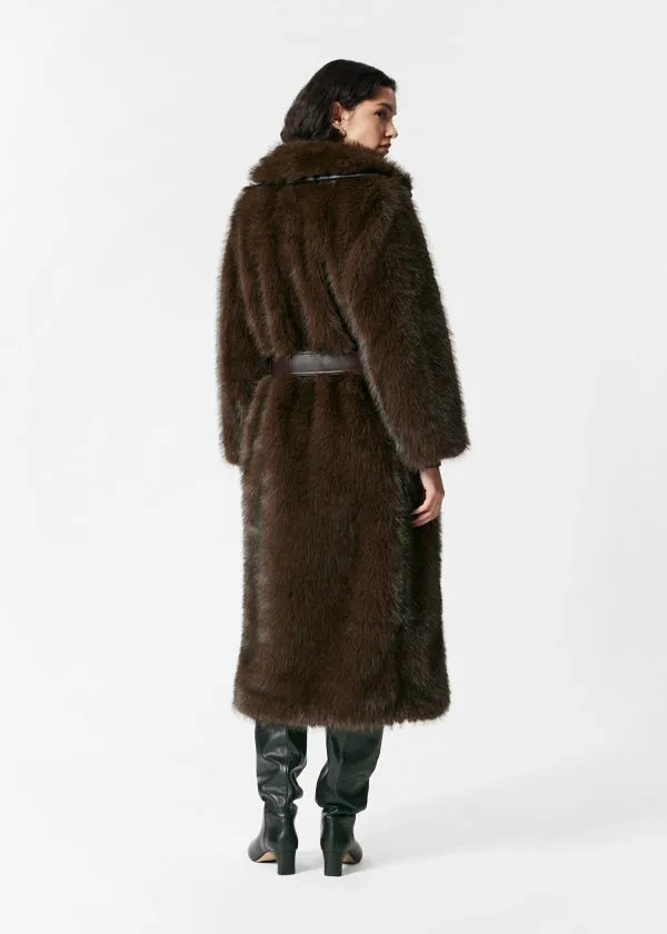 Women Jackets and Coats and Other Stories Belted Faux Fur Coat Brown
