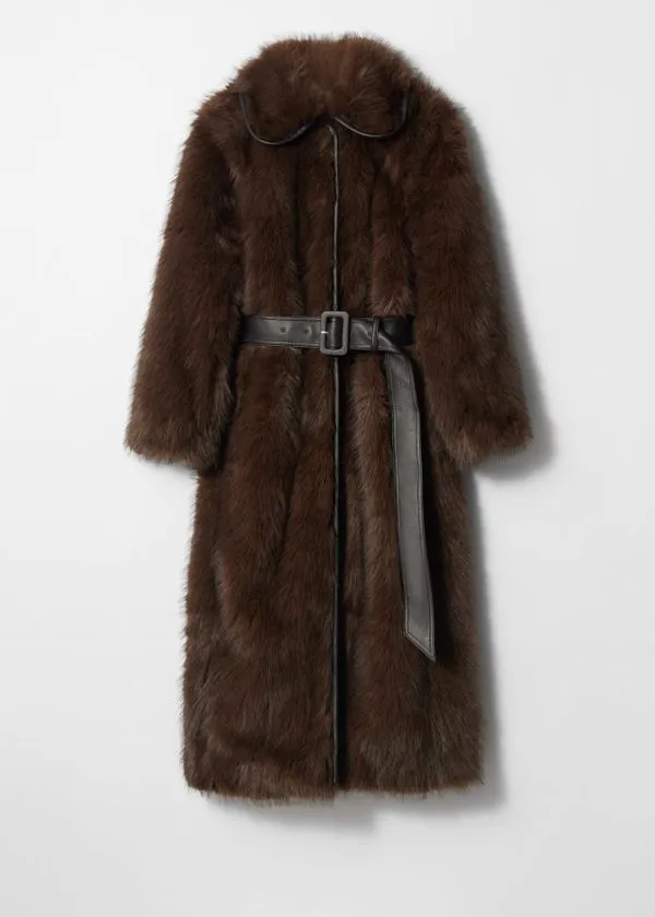 Women Jackets and Coats and Other Stories Belted Faux Fur Coat Brown