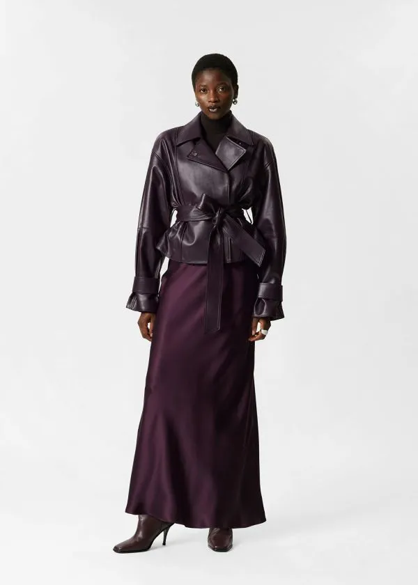 Women Jackets and Coats and Other Stories Belted Leather Jacket Dark Purple