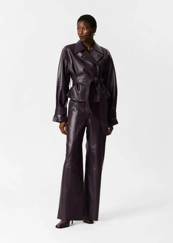 Women Jackets and Coats and Other Stories Belted Leather Jacket Dark Purple