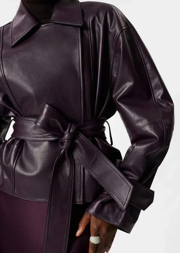 Women Jackets and Coats and Other Stories Belted Leather Jacket Dark Purple