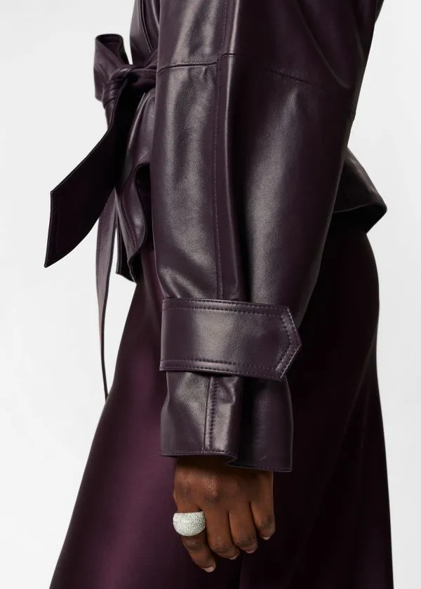 Women Jackets and Coats and Other Stories Belted Leather Jacket Dark Purple