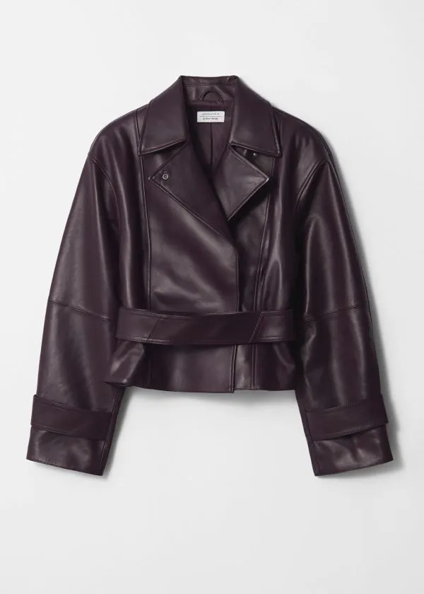 Women Jackets and Coats and Other Stories Belted Leather Jacket Dark Purple