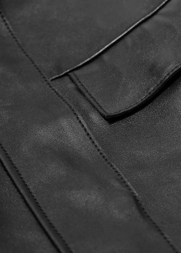 Women Jackets and Coats and Other Stories FlapPocket Leather Jacket Black