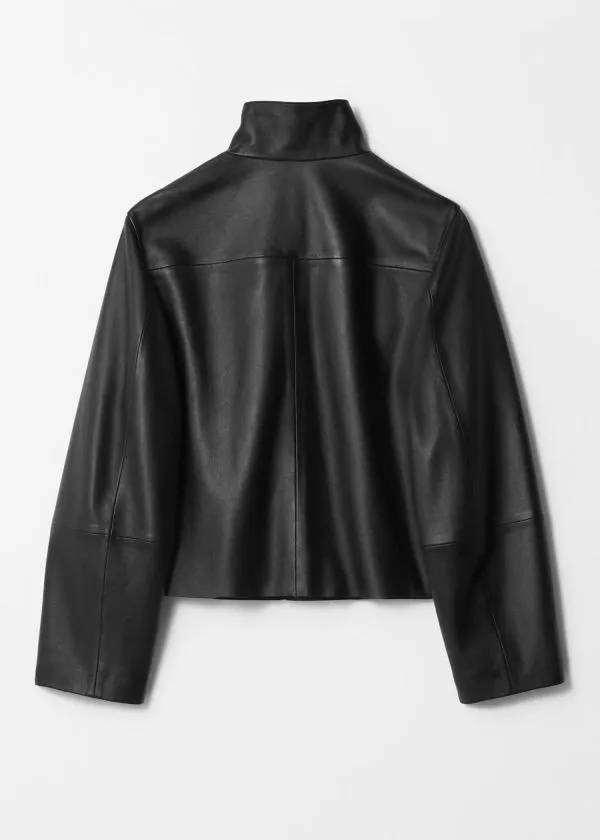 Women Jackets and Coats and Other Stories FlapPocket Leather Jacket Black