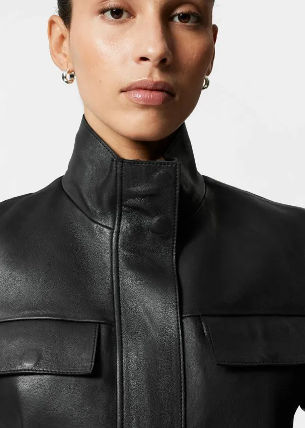 Women Jackets and Coats and Other Stories FlapPocket Leather Jacket Black