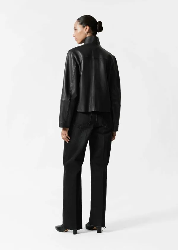 Women Jackets and Coats and Other Stories FlapPocket Leather Jacket Black