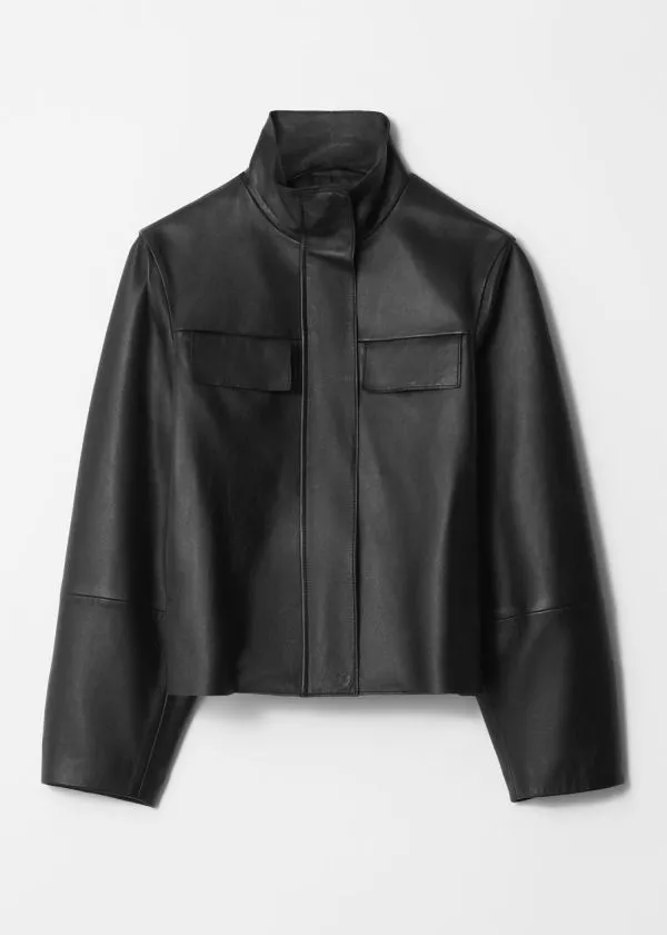 Women Jackets and Coats and Other Stories FlapPocket Leather Jacket Black