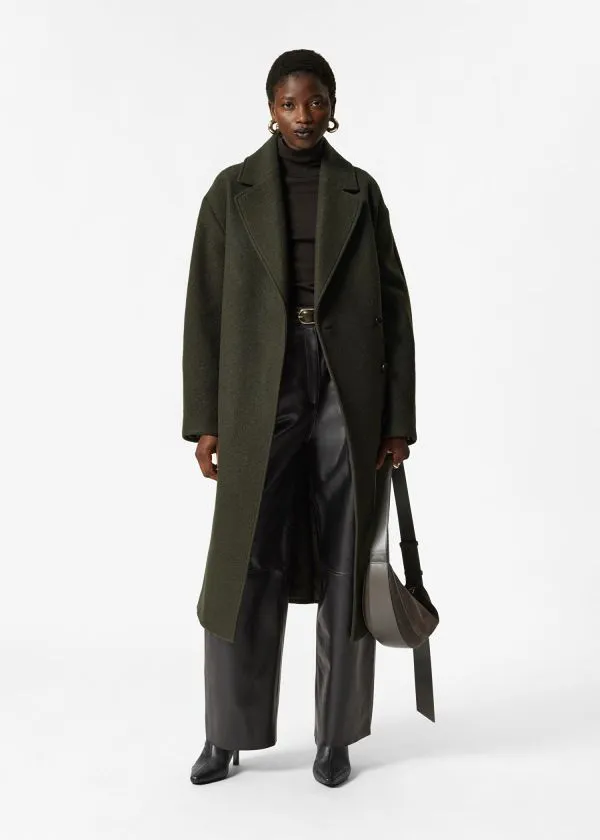 Women Jackets and Coats and Other Stories Voluminous Belted Wool Coat Dark Khaki Women Jackets and Coats and Other Stories Voluminous Belted Wool Coat Dark Khaki