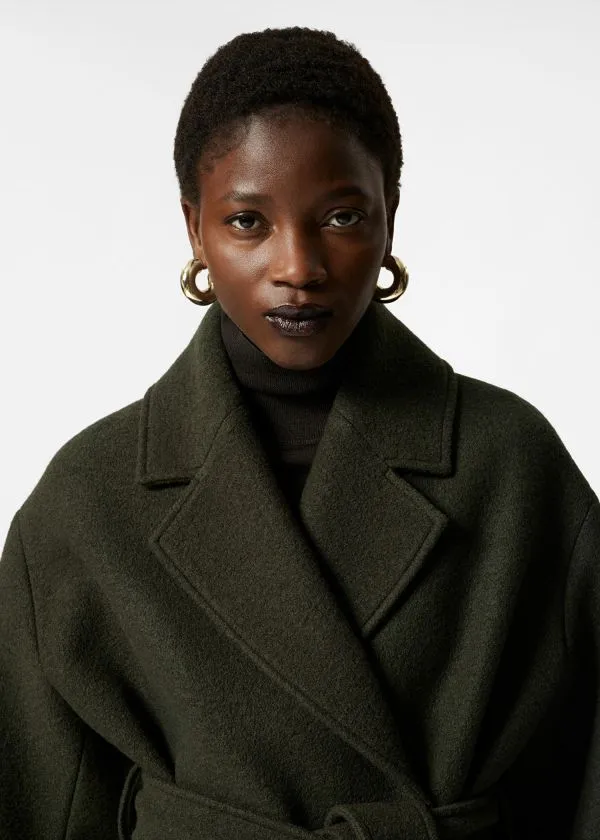 Women Jackets and Coats and Other Stories Voluminous Belted Wool Coat Dark Khaki