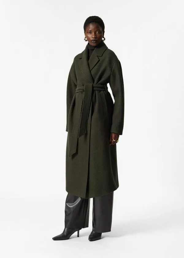 Women Jackets and Coats and Other Stories Voluminous Belted Wool Coat Dark Khaki