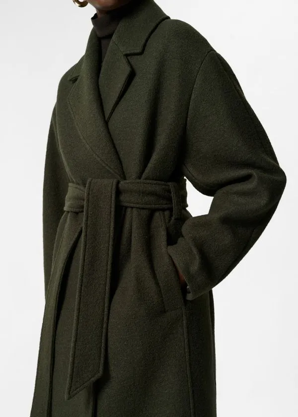Women Jackets and Coats and Other Stories Voluminous Belted Wool Coat Dark Khaki