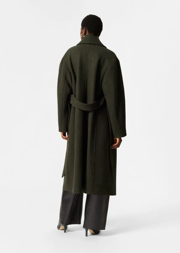 Women Jackets and Coats and Other Stories Voluminous Belted Wool Coat Dark Khaki