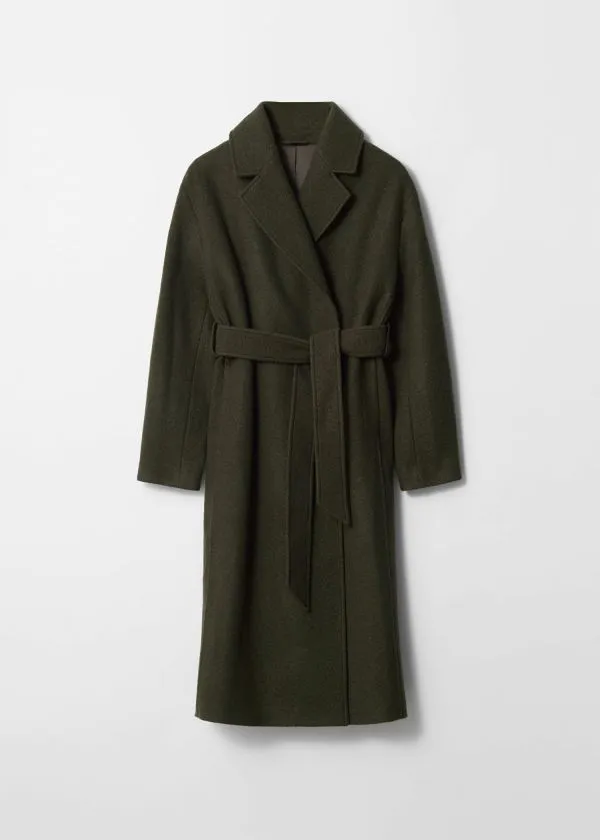 Women Jackets and Coats and Other Stories Voluminous Belted Wool Coat Dark Khaki