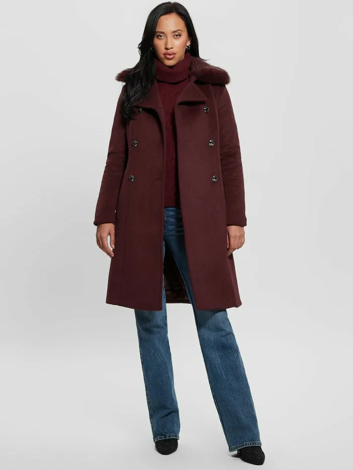 Women Jackets and Coats GUESS Patrice WoolBlend Belted Coat Mystic Wine