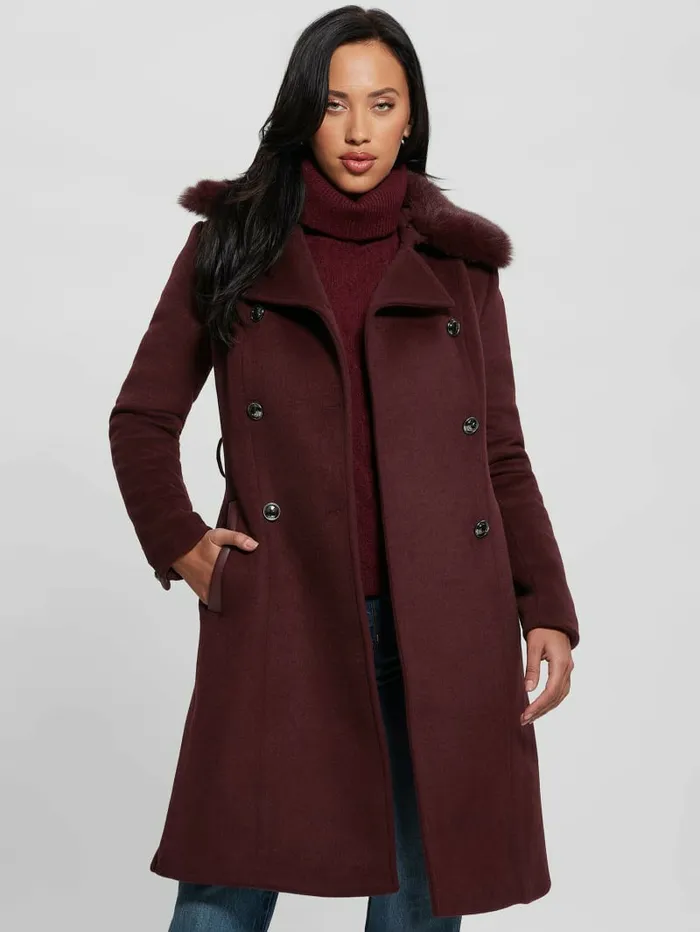 Women Jackets and Coats GUESS Patrice WoolBlend Belted Coat Mystic Wine Women Jackets and Coats GUESS Patrice WoolBlend Belted Coat Mystic Wine