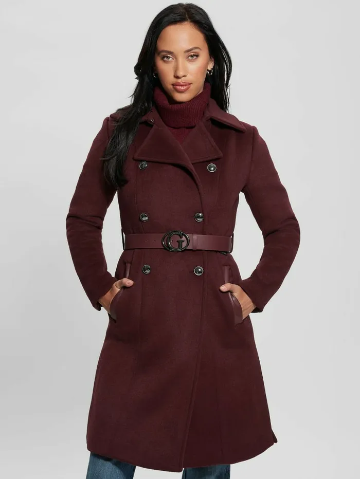 Women Jackets and Coats GUESS Patrice WoolBlend Belted Coat Mystic Wine Women Jackets and Coats GUESS Patrice WoolBlend Belted Coat Mystic Wine