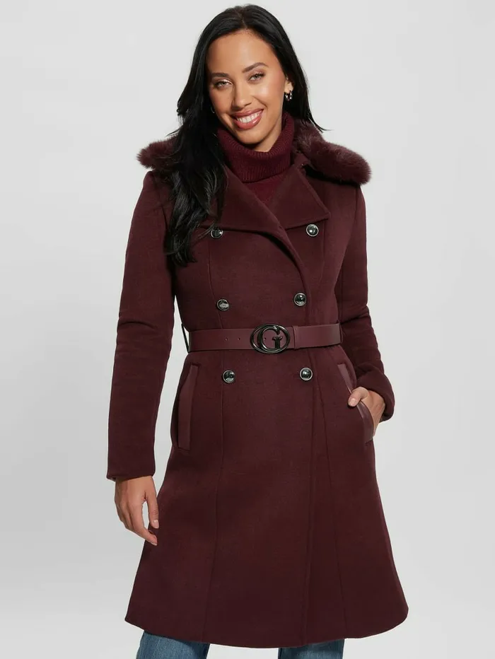 Women Jackets and Coats GUESS Patrice WoolBlend Belted Coat Mystic Wine Women Jackets and Coats GUESS Patrice WoolBlend Belted Coat Mystic Wine