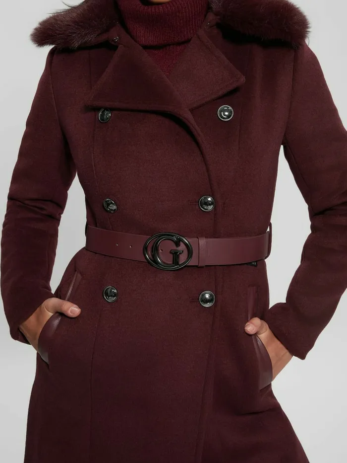 Women Jackets and Coats GUESS Patrice WoolBlend Belted Coat Mystic Wine Women Jackets and Coats GUESS Patrice WoolBlend Belted Coat Mystic Wine