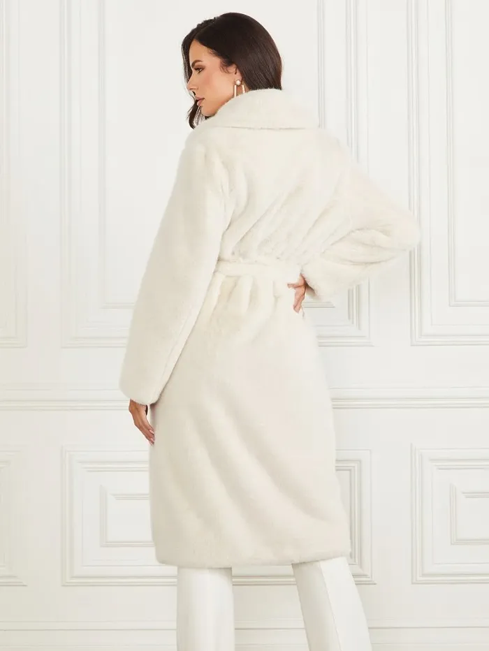 Women Jackets and Coats GUESS Tania FauxFur Coat Pale Pearl Multi Women Jackets and Coats GUESS Tania FauxFur Coat Pale Pearl Multi