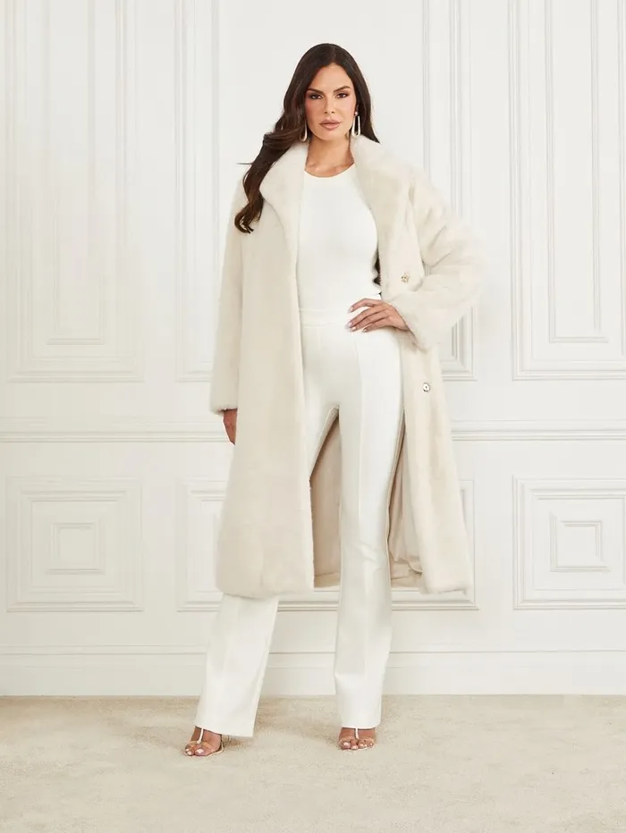 Women Jackets and Coats GUESS Tania FauxFur Coat Pale Pearl Multi Women Jackets and Coats GUESS Tania FauxFur Coat Pale Pearl Multi